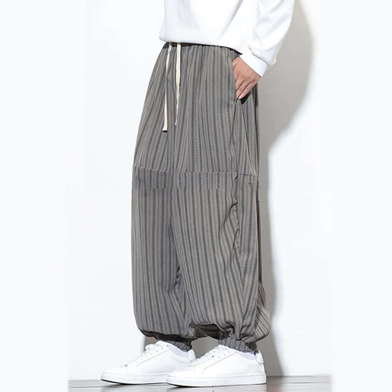 Pantaloni harem in velluto a coste con coulisse e tasche da uomo con motivo a righe autunnali Buddha Stones - image 34