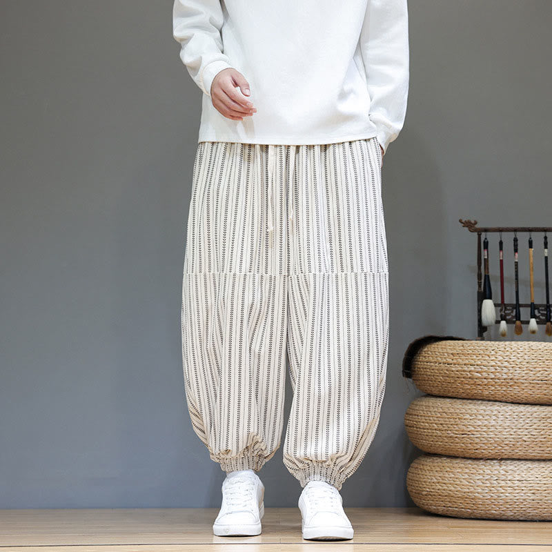 Pantaloni harem in velluto a coste con coulisse e tasche da uomo con motivo a righe autunnali Buddha Stones - image 25
