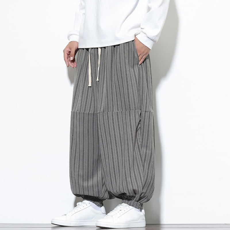 Pantaloni harem in velluto a coste con coulisse e tasche da uomo con motivo a righe autunnali Buddha Stones - image 38