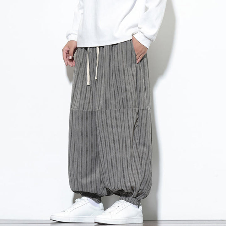 Pantaloni harem in velluto a coste con coulisse e tasche da uomo con motivo a righe autunnali Buddha Stones - image 38