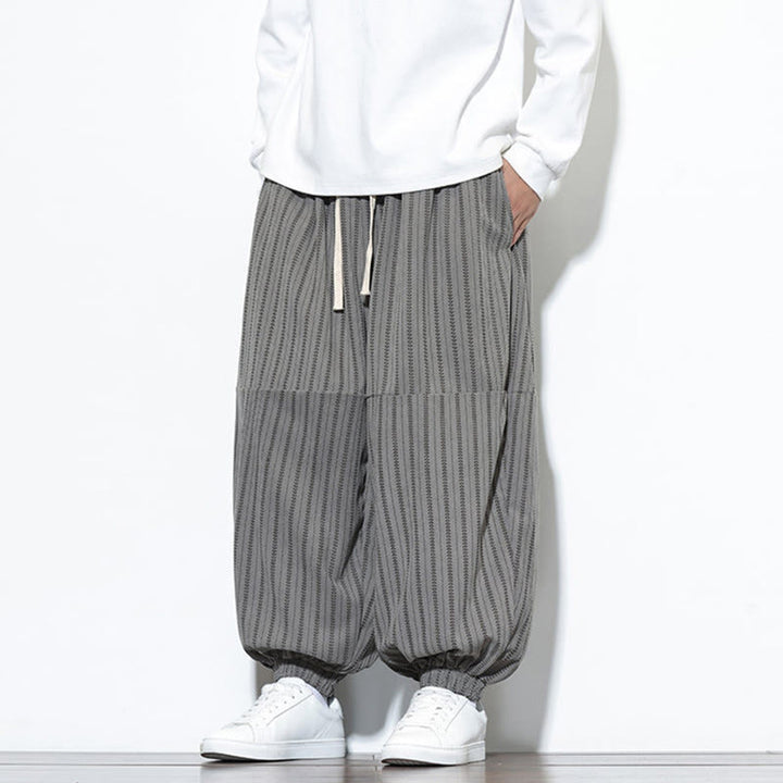 Pantaloni harem in velluto a coste con coulisse e tasche da uomo con motivo a righe autunnali Buddha Stones - image 41