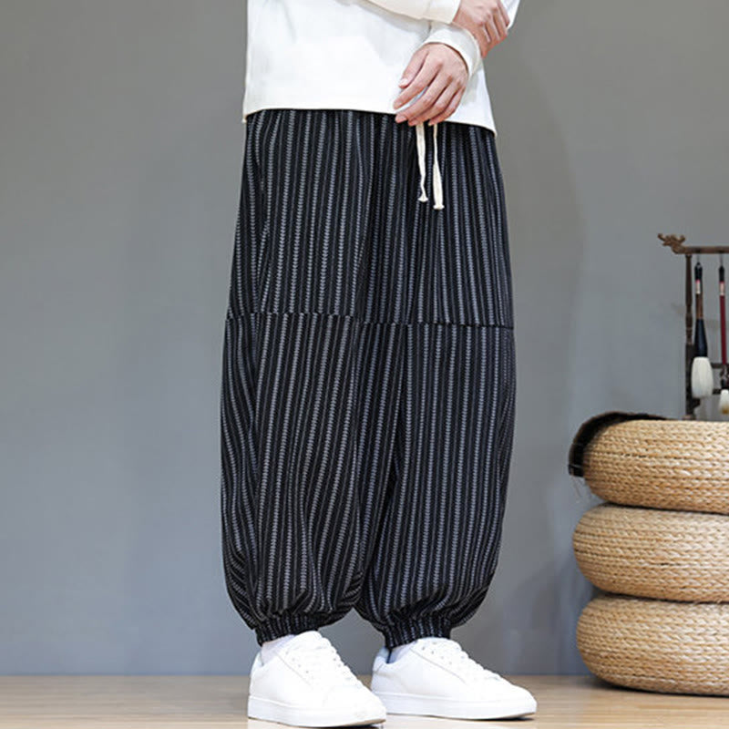 Pantaloni harem in velluto a coste con coulisse e tasche da uomo con motivo a righe autunnali Buddha Stones - image 4