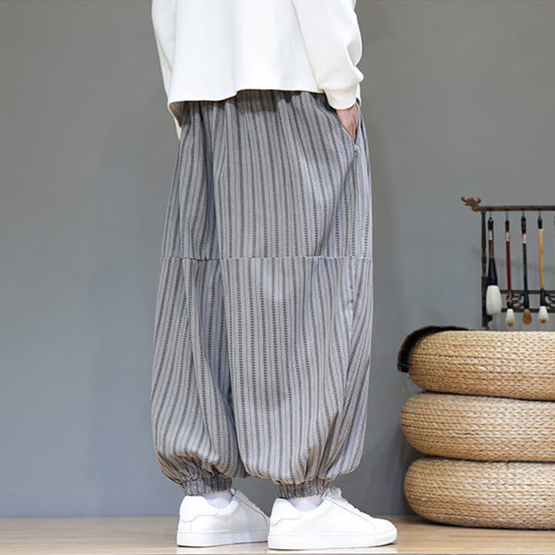 Pantaloni harem in velluto a coste con coulisse e tasche da uomo con motivo a righe autunnali Buddha Stones - image 48