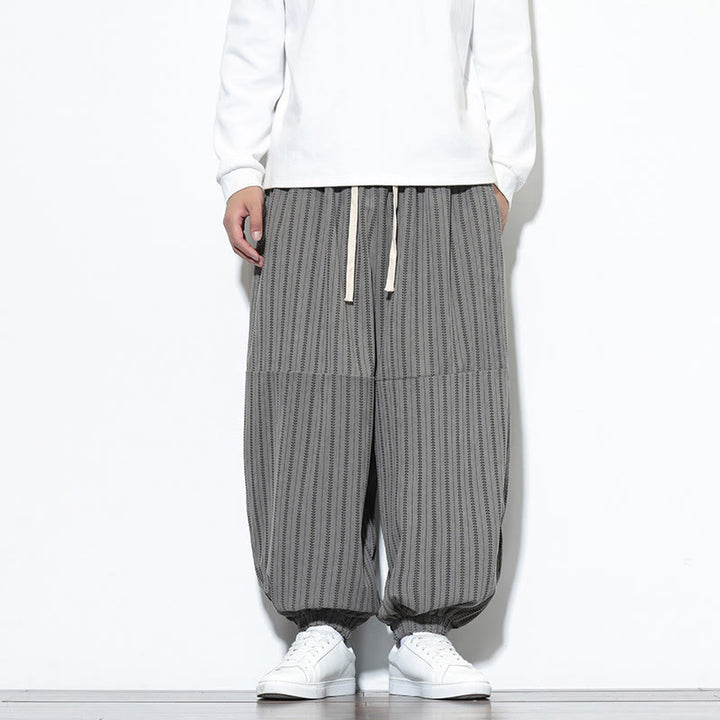 Pantaloni harem in velluto a coste con coulisse e tasche da uomo con motivo a righe autunnali Buddha Stones - Grigio scuro - US/UK/AU46, EU56 (5XL) - image 33