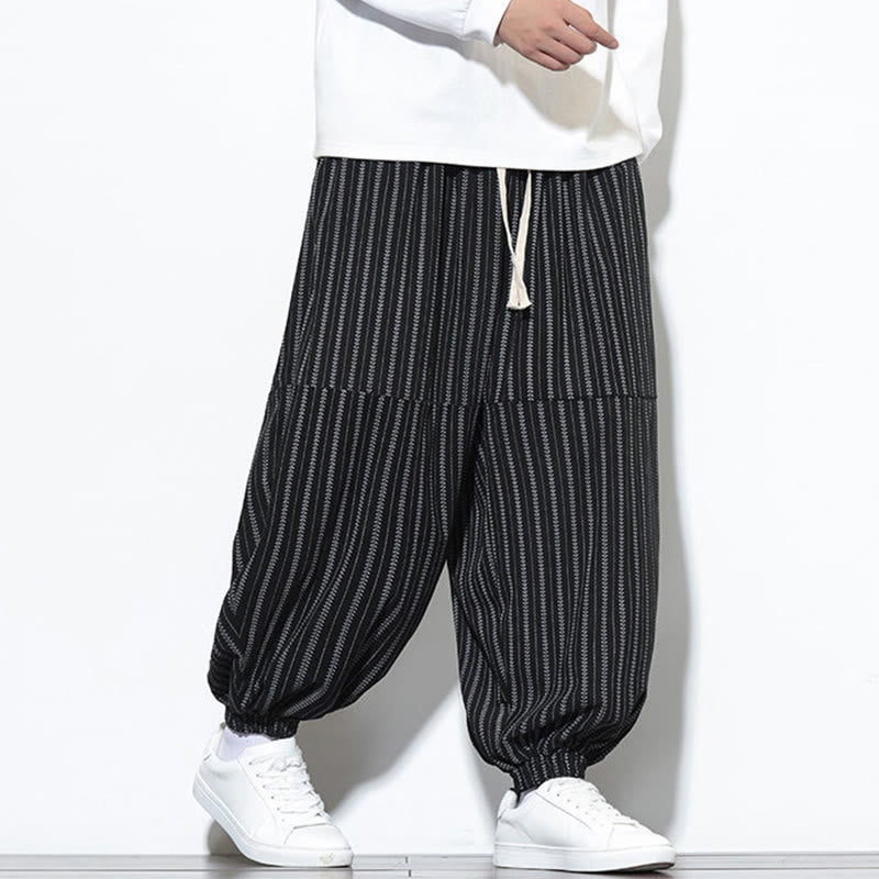 Pantaloni harem in velluto a coste con coulisse e tasche da uomo con motivo a righe autunnali Buddha Stones - image 15