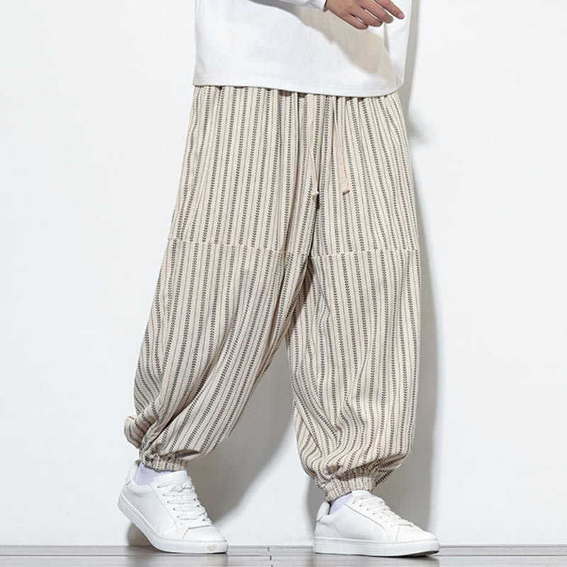 Pantaloni harem in velluto a coste con coulisse e tasche da uomo con motivo a righe autunnali Buddha Stones - image 19