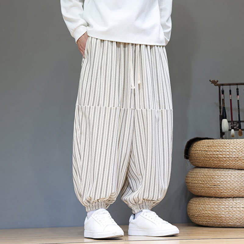 Pantaloni harem in velluto a coste con coulisse e tasche da uomo con motivo a righe autunnali Buddha Stones - image 29