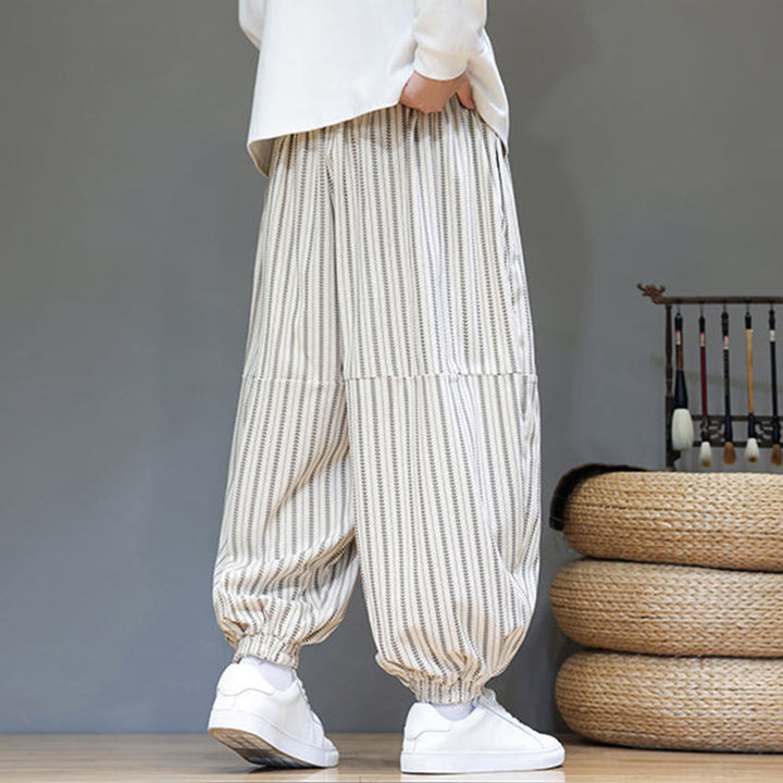 Pantaloni harem in velluto a coste con coulisse e tasche da uomo con motivo a righe autunnali Buddha Stones - image 31