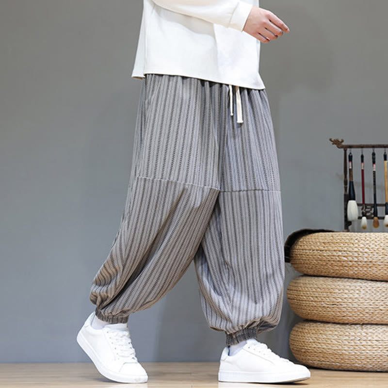 Pantaloni harem in velluto a coste con coulisse e tasche da uomo con motivo a righe autunnali Buddha Stones - image 44