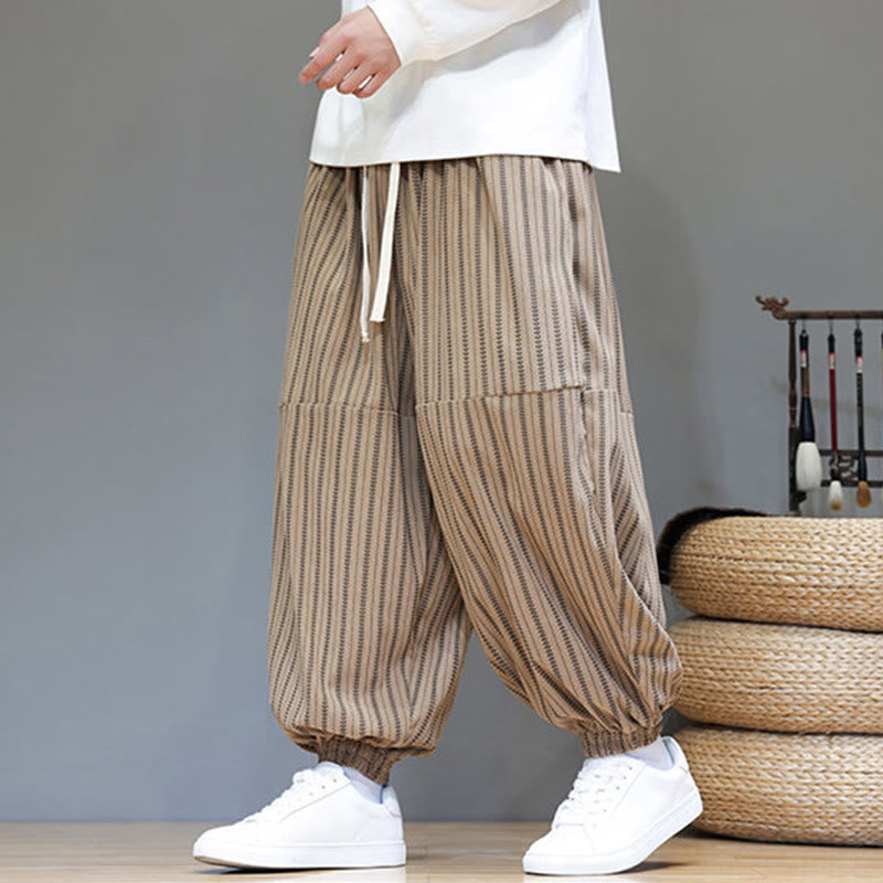 Pantaloni harem in velluto a coste con coulisse e tasche da uomo con motivo a righe autunnali Buddha Stones - image 63