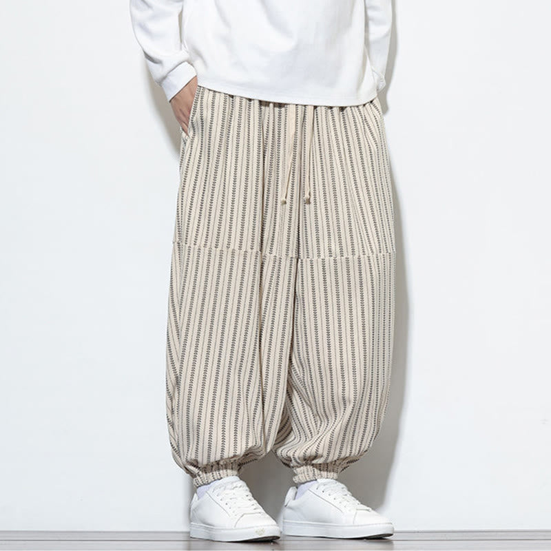 Pantaloni harem in velluto a coste con coulisse e tasche da uomo con motivo a righe autunnali Buddha Stones - image 22