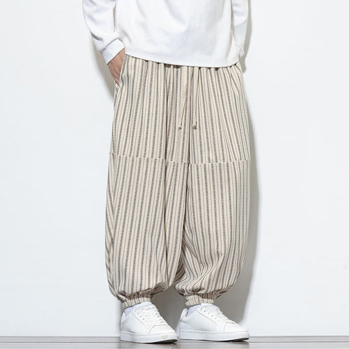 Pantaloni harem in velluto a coste con coulisse e tasche da uomo con motivo a righe autunnali Buddha Stones - image 22