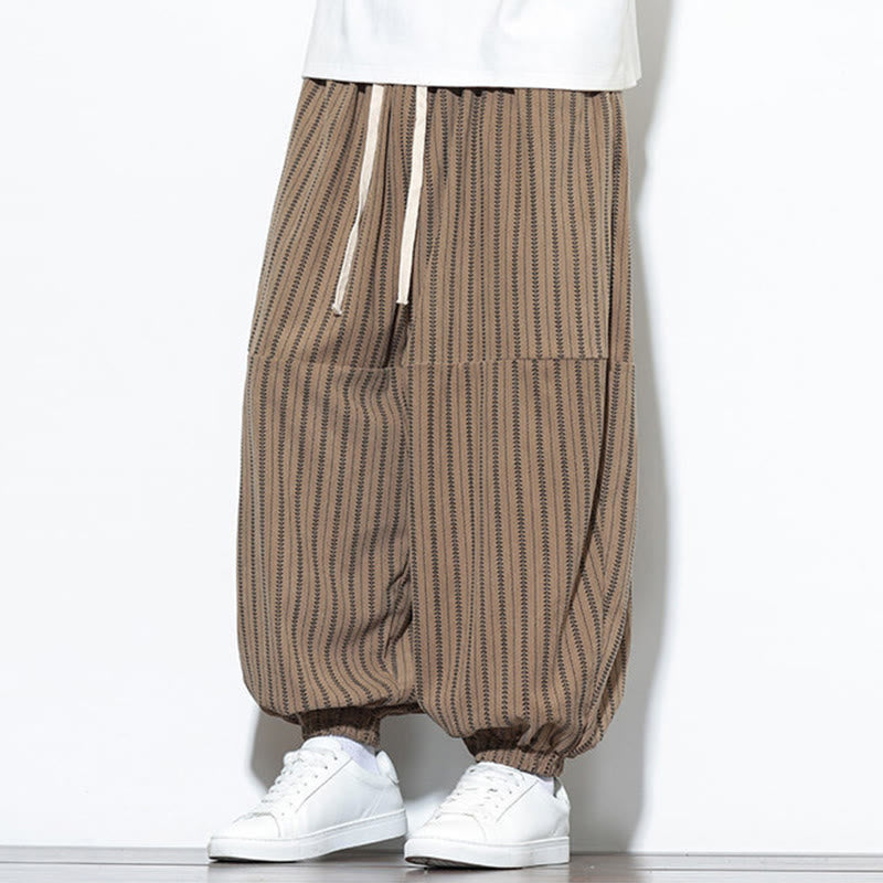 Pantaloni harem in velluto a coste con coulisse e tasche da uomo con motivo a righe autunnali Buddha Stones - image 60