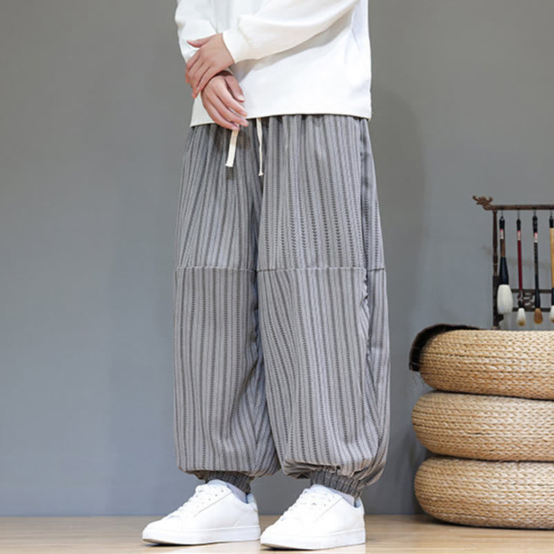 Pantaloni harem in velluto a coste con coulisse e tasche da uomo con motivo a righe autunnali Buddha Stones - image 45