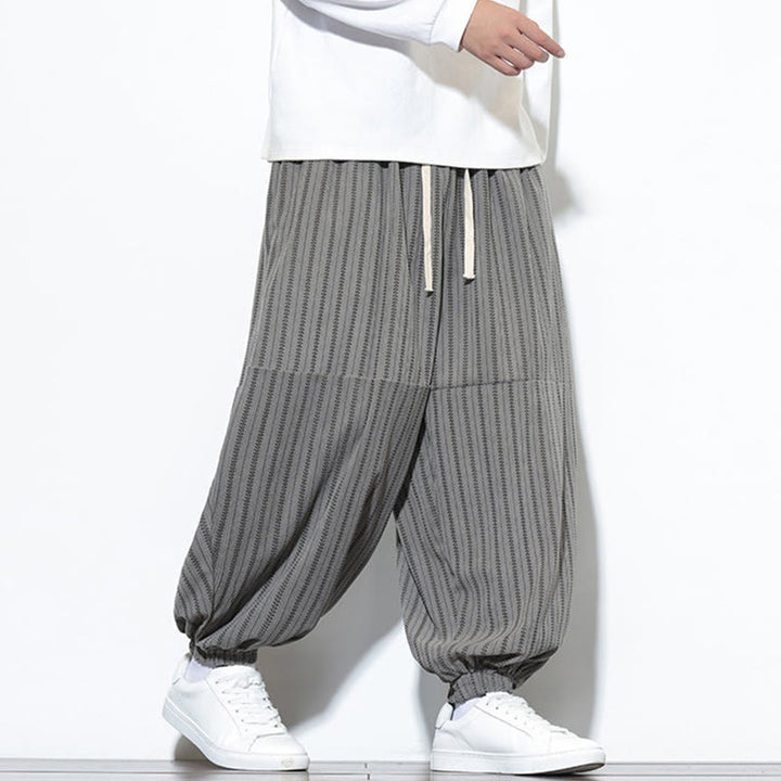 Pantaloni harem in velluto a coste con coulisse e tasche da uomo con motivo a righe autunnali Buddha Stones - image 37