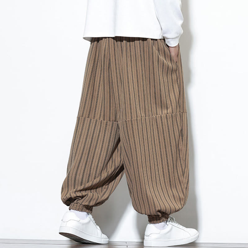 Pantaloni harem in velluto a coste con coulisse e tasche da uomo con motivo a righe autunnali Buddha Stones - image 61