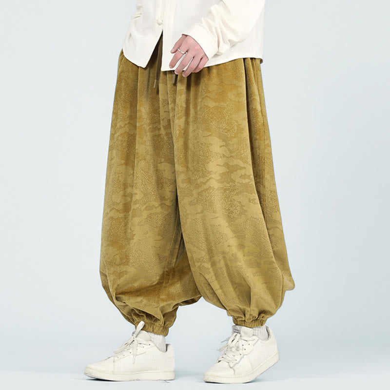Pantaloni harem da uomo con coulisse e tasche, motivo jacquard tinta unita, motivo Buddha Stones Fall - image 2
