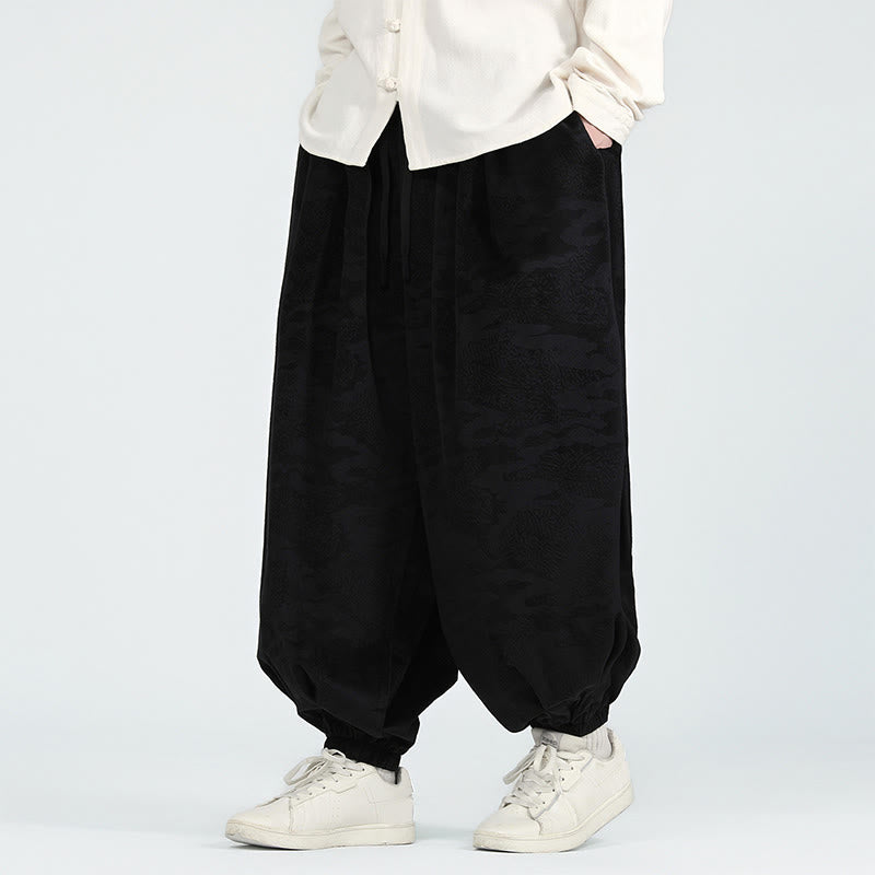 Pantaloni harem da uomo con coulisse e tasche, motivo jacquard tinta unita, motivo Buddha Stones Fall - image 10