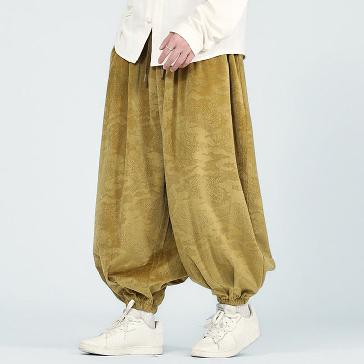 Pantaloni harem da uomo con coulisse e tasche, motivo jacquard tinta unita, motivo Buddha Stones Fall - image 2