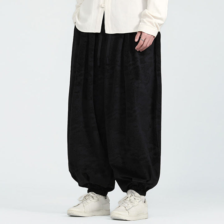 Pantaloni harem da uomo con coulisse e tasche, motivo jacquard tinta unita, motivo Buddha Stones Fall - image 11