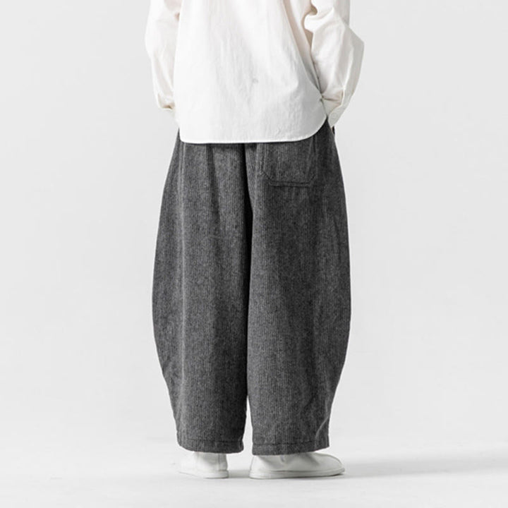 Pantaloni da uomo in cotone a gamba larga con tasche e coulisse, tinta unita, modello Buddha Stones Daily - image 3
