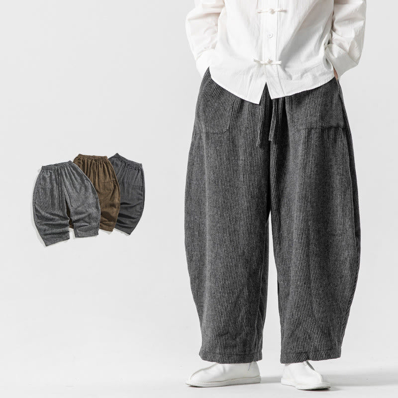 Pantaloni da uomo in cotone a gamba larga con tasche e coulisse, tinta unita, modello Buddha Stones Daily - Grigio scuro - US/UK/AU46, EU56 (5XL) - image 0