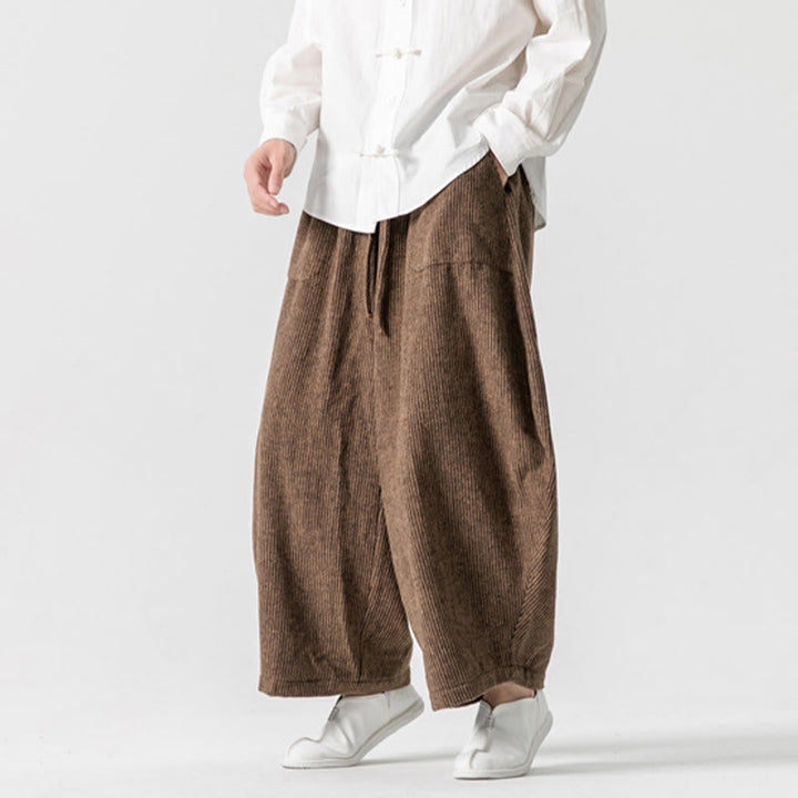 Pantaloni da uomo in cotone a gamba larga con tasche e coulisse, tinta unita, modello Buddha Stones Daily - image 11