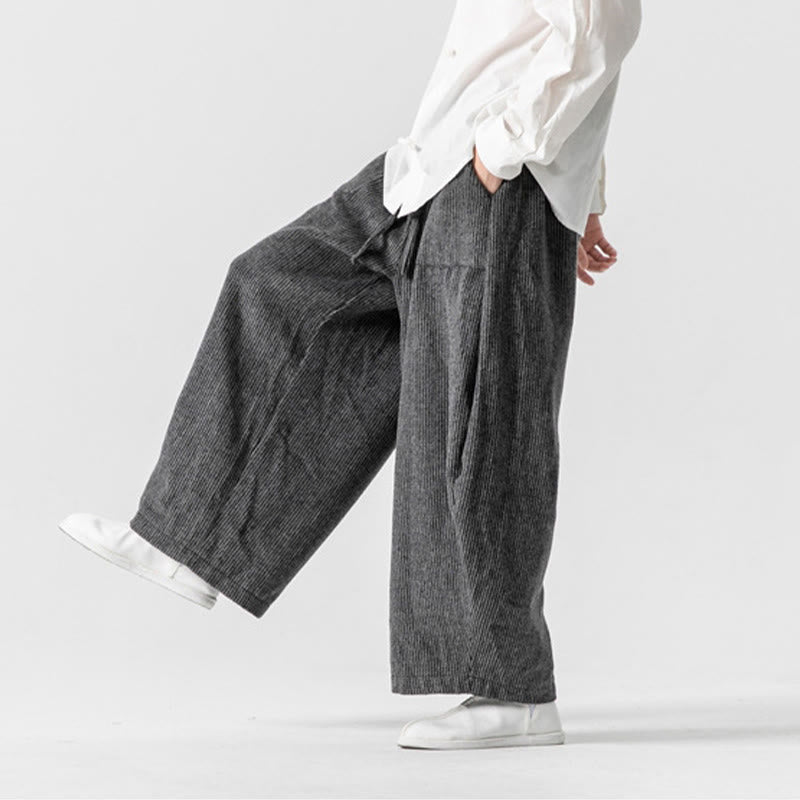 Pantaloni da uomo in cotone a gamba larga con tasche e coulisse, tinta unita, modello Buddha Stones Daily - image 8