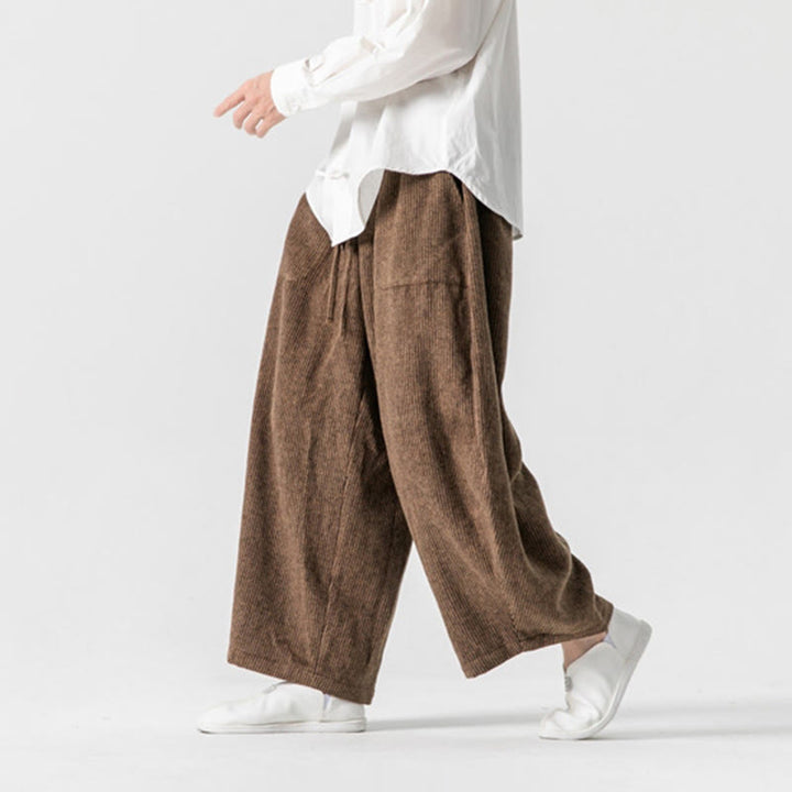 Pantaloni da uomo in cotone a gamba larga con tasche e coulisse, tinta unita, modello Buddha Stones Daily - image 16