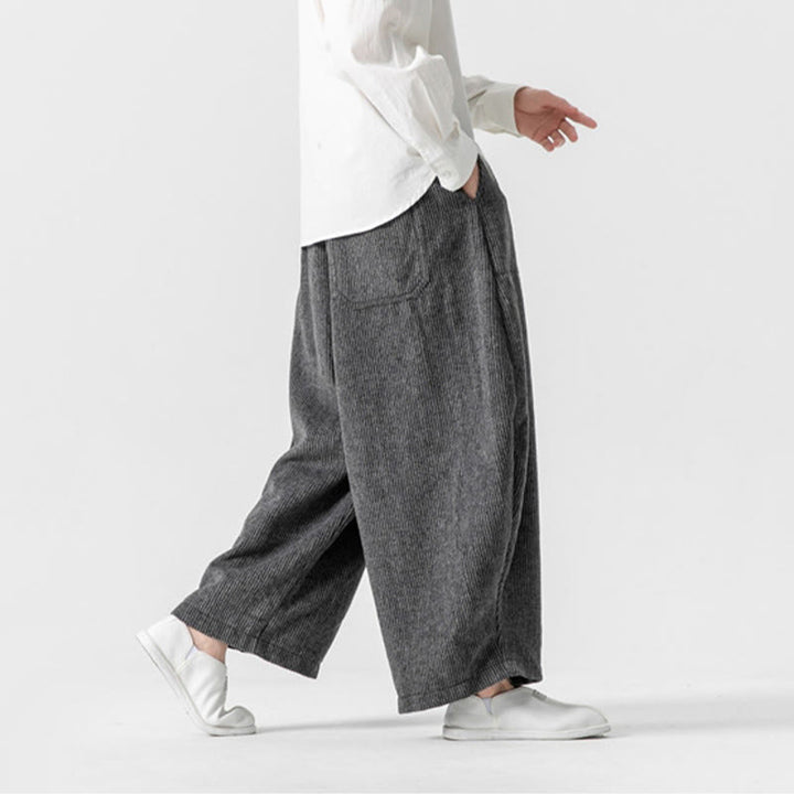 Pantaloni da uomo in cotone a gamba larga con tasche e coulisse, tinta unita, modello Buddha Stones Daily - image 7