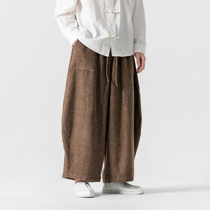 Pantaloni da uomo in cotone a gamba larga con tasche e coulisse, tinta unita, modello Buddha Stones Daily - image 15