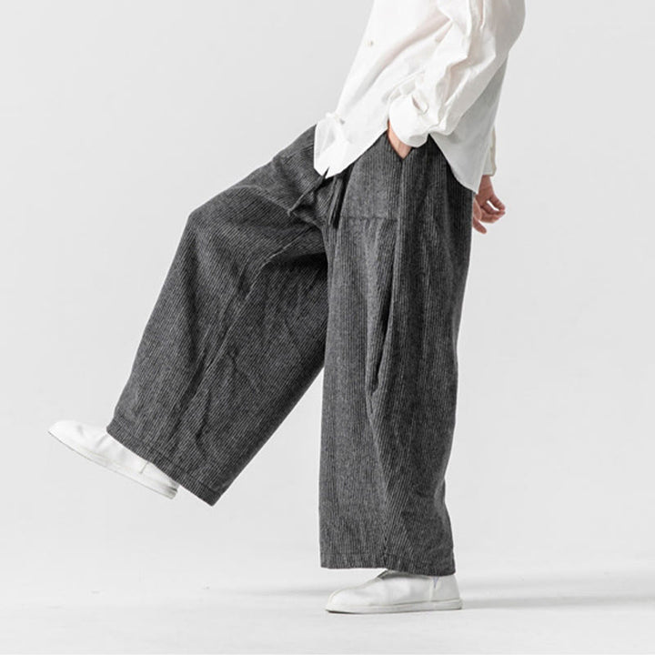Pantaloni da uomo in cotone a gamba larga con tasche e coulisse, tinta unita, modello Buddha Stones Daily - image 8