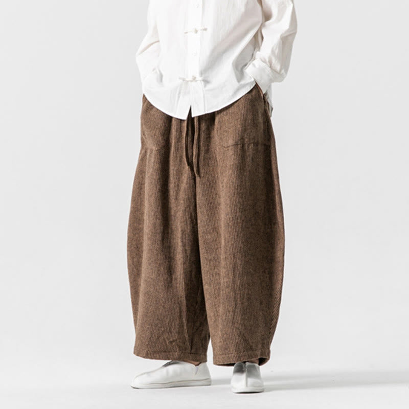 Pantaloni da uomo in cotone a gamba larga con tasche e coulisse, tinta unita, modello Buddha Stones Daily - image 13