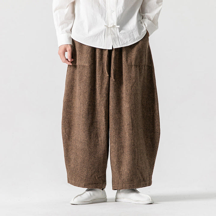 Pantaloni da uomo in cotone a gamba larga con tasche e coulisse, tinta unita, modello Buddha Stones Daily - image 14