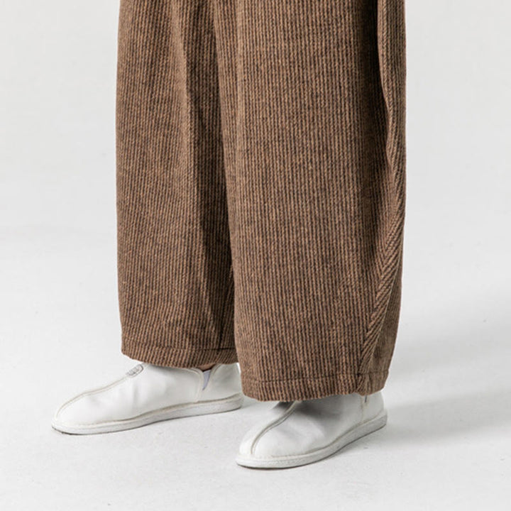 Pantaloni da uomo in cotone a gamba larga con tasche e coulisse, tinta unita, modello Buddha Stones Daily - image 23
