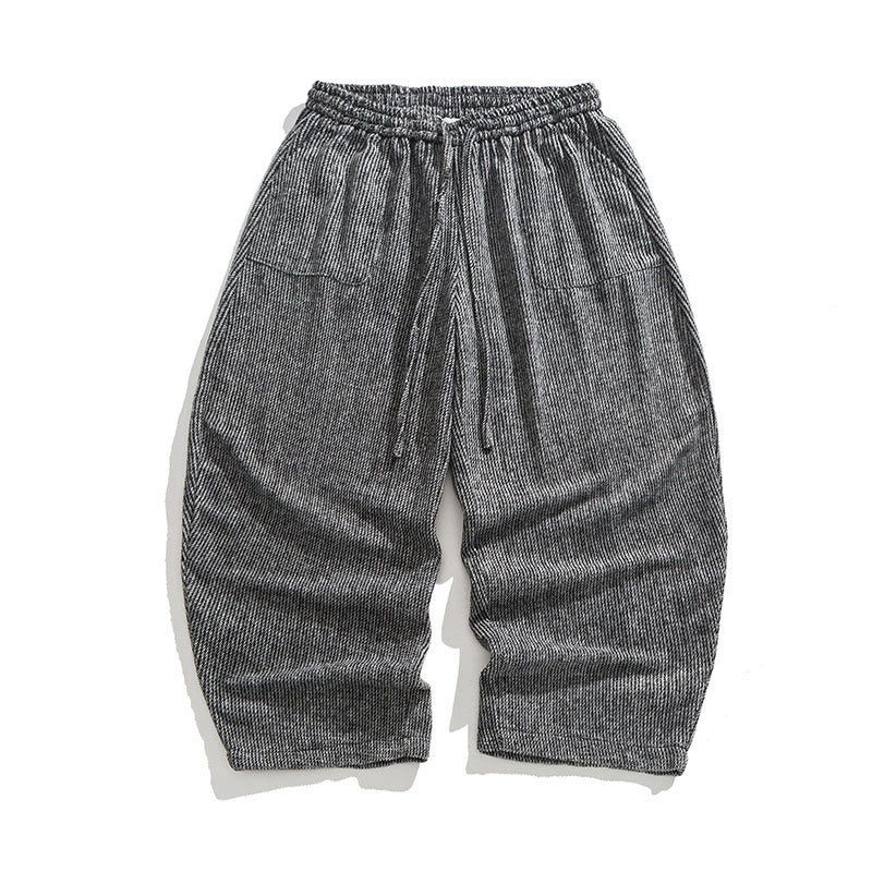 Pantaloni da uomo in cotone a gamba larga con tasche e coulisse, tinta unita, modello Buddha Stones Daily - image 9