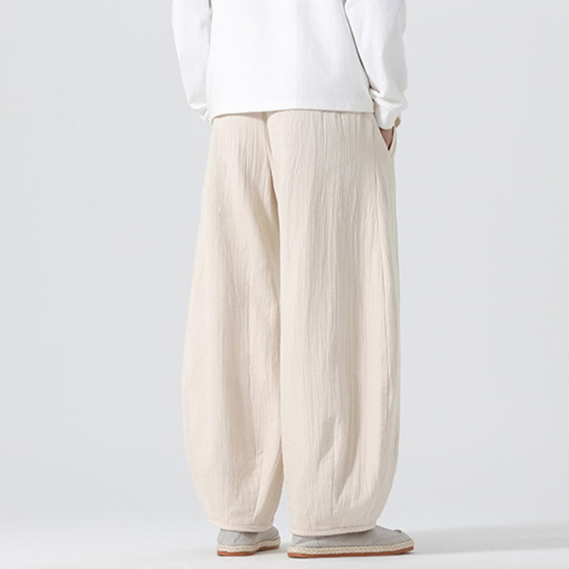 Pantaloni da uomo in puro cotone con coulisse e tasche, stile zen cinese, modello Buddha Stones Daily - image 2