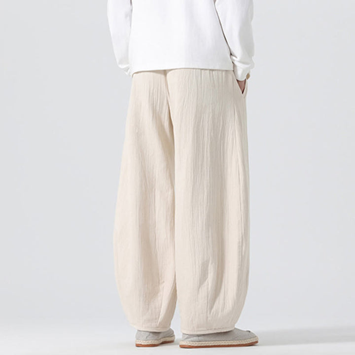Pantaloni da uomo in puro cotone con coulisse e tasche, stile zen cinese, modello Buddha Stones Daily - image 2