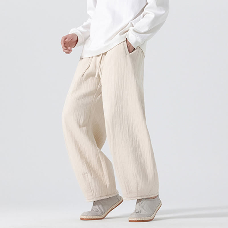 Pantaloni da uomo a gamba larga in stile zen cinese con coulisse e tasche, stile Buddha Stones Daily - image 5