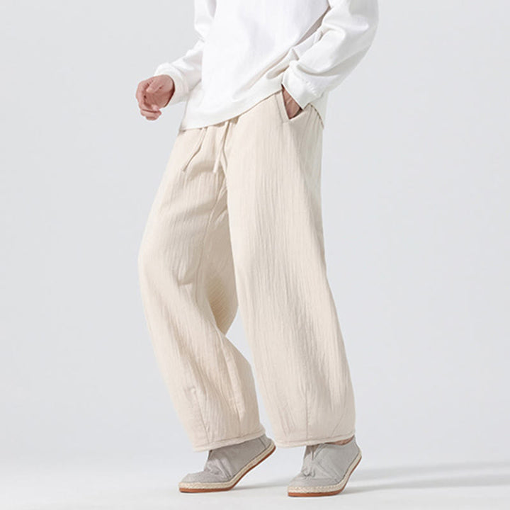 Pantaloni da uomo a gamba larga in stile zen cinese con coulisse e tasche, stile Buddha Stones Daily - image 5