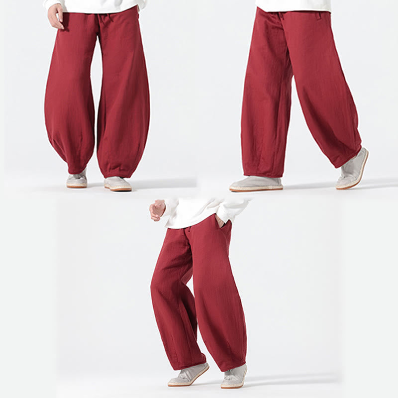 Pantaloni da uomo in puro cotone con coulisse e tasche, stile zen cinese, modello Buddha Stones Daily - image 17
