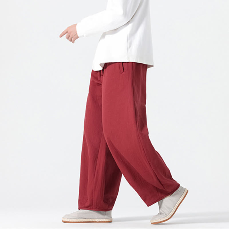 Pantaloni da uomo a gamba larga in stile zen cinese con coulisse e tasche, stile Buddha Stones Daily - image 15