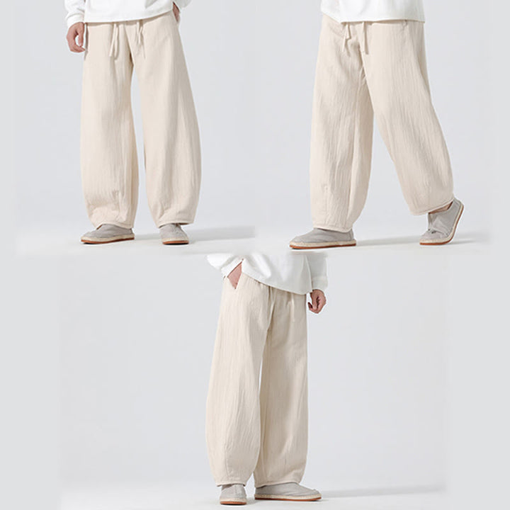 Pantaloni da uomo a gamba larga in stile zen cinese con coulisse e tasche, stile Buddha Stones Daily - image 8