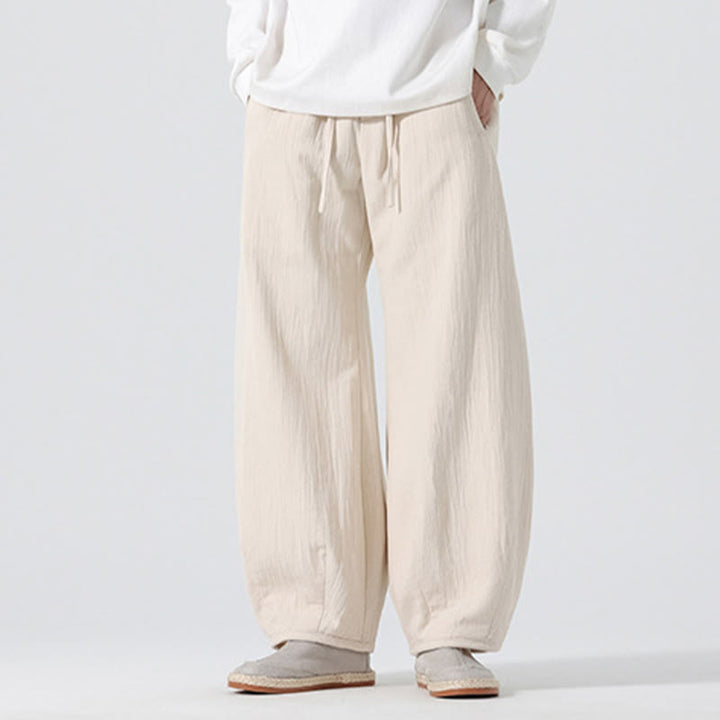 Pantaloni da uomo a gamba larga in stile zen cinese con coulisse e tasche, stile Buddha Stones Daily - image 3