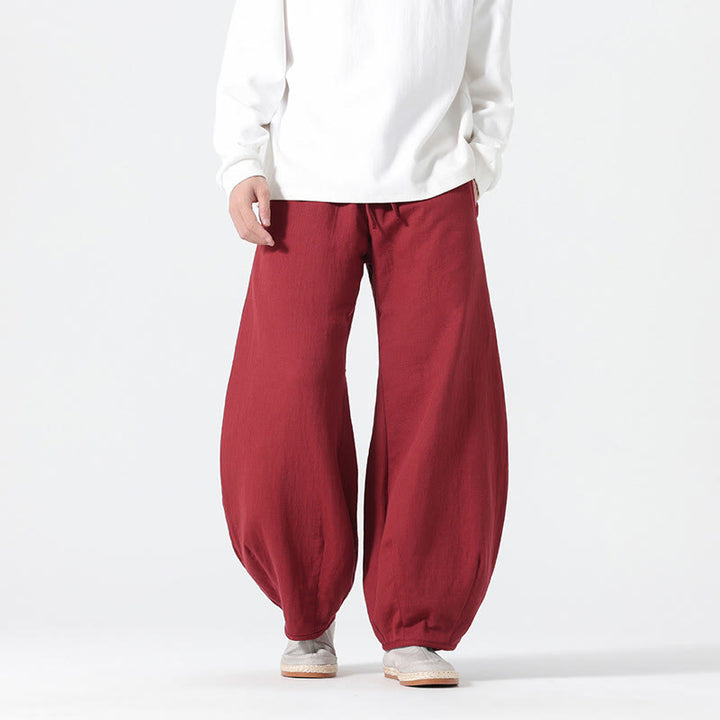 Pantaloni da uomo in puro cotone con coulisse e tasche, stile zen cinese, modello Buddha Stones Daily - Cremisi - US/UK/AU46, EU56 (5XL) - image 10