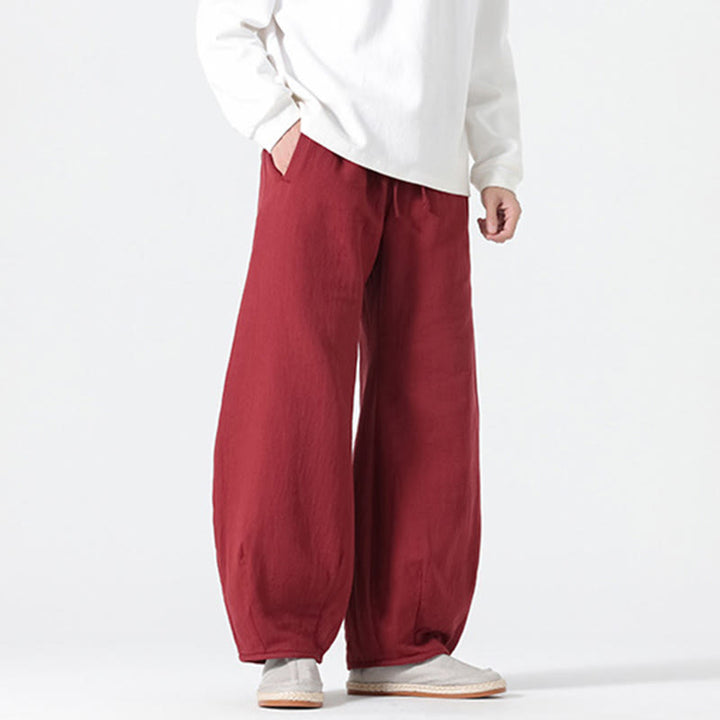 Pantaloni da uomo a gamba larga in stile zen cinese con coulisse e tasche, stile Buddha Stones Daily - image 13