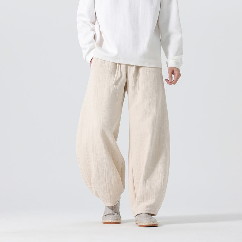 Pantaloni da uomo in puro cotone con coulisse e tasche, stile zen cinese, modello Buddha Stones Daily - Beige - US/UK/AU46, EU56 (5XL) - image 0
