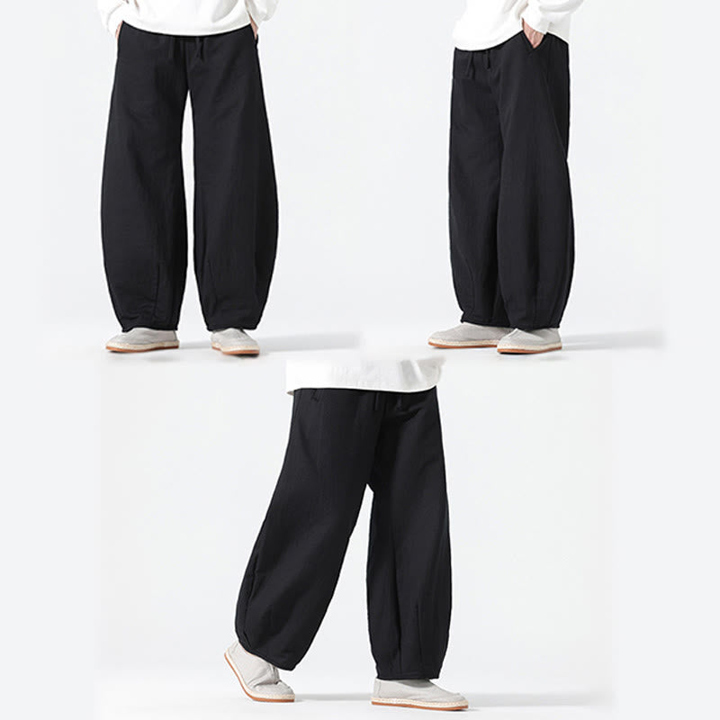 Pantaloni da uomo a gamba larga in stile zen cinese con coulisse e tasche, stile Buddha Stones Daily - image 23