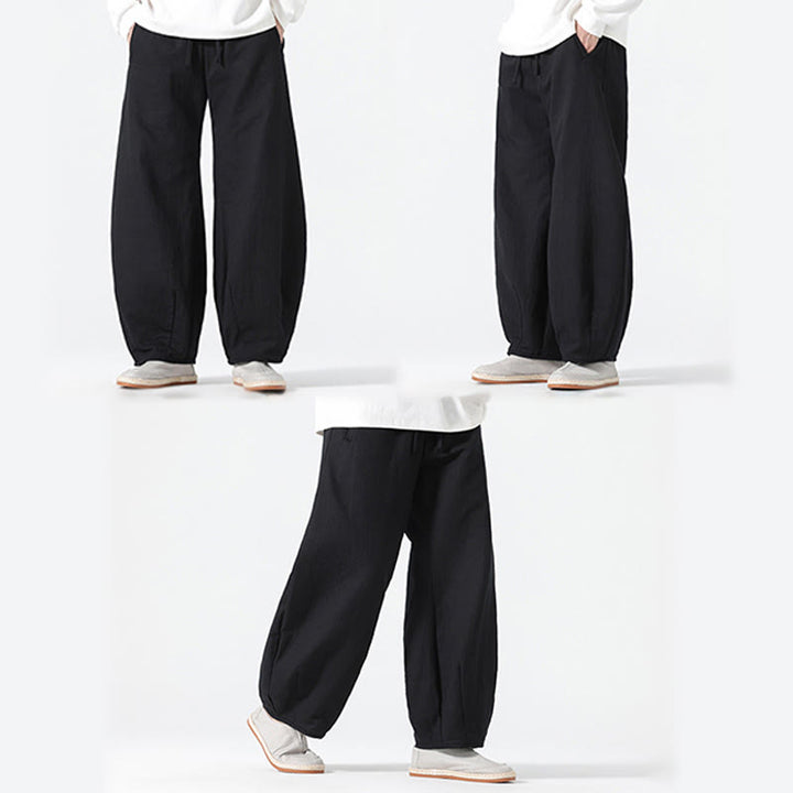 Pantaloni da uomo a gamba larga in stile zen cinese con coulisse e tasche, stile Buddha Stones Daily - image 23