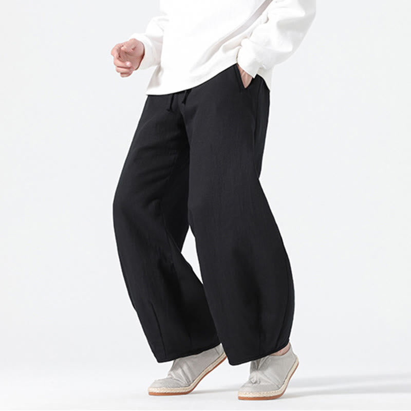 Pantaloni da uomo a gamba larga in stile zen cinese con coulisse e tasche, stile Buddha Stones Daily - image 21